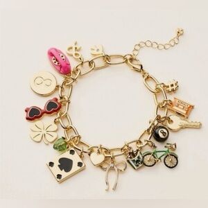 kate spade gold-tone charm Target bracelet with pink & green Sold out!
